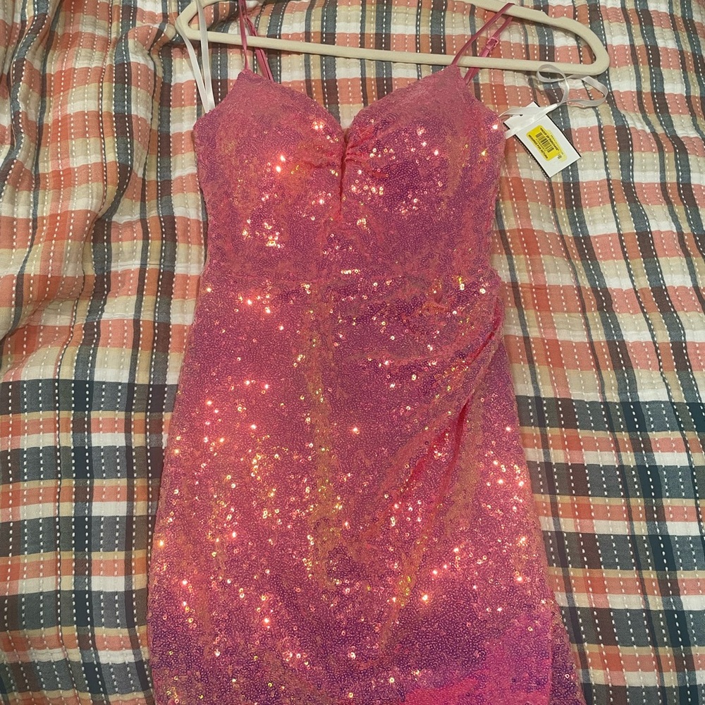 B Darlin Vibrant Pink Sequin Dress